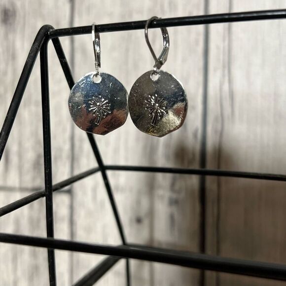 Silver Dandelion Drop Earrings - Picture 1 of 6